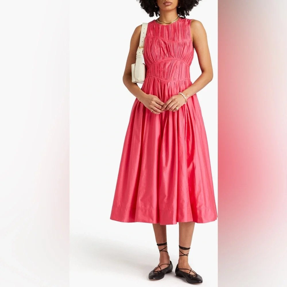 NEW NWT Aje. Sculptra Nya Gathered Midi Dress In Rouge Pink